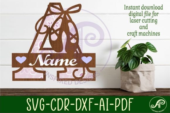 Ballet Shoe Capital Monogram Letter A for Laser Cut Projects